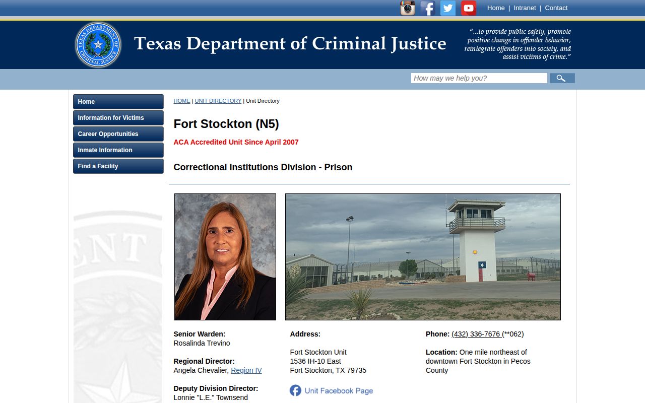 TDCJ Fort Stockton Unit official directory