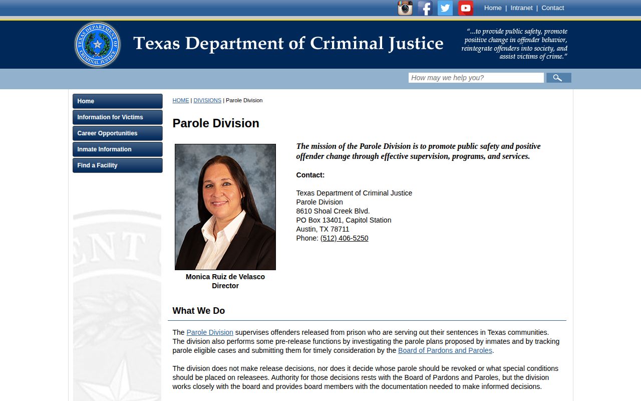 Pecos County parole and probation TDCJ Parole Division source